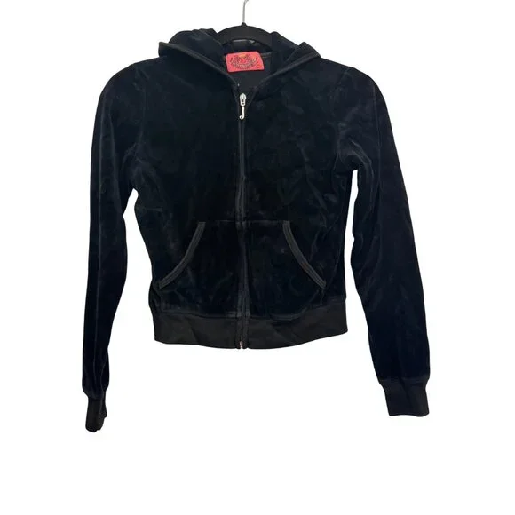 vintage Juicy Couture Velour Hoodie Jacket Women’s Size L Black With Rhinestone - Picture 2 of 6
